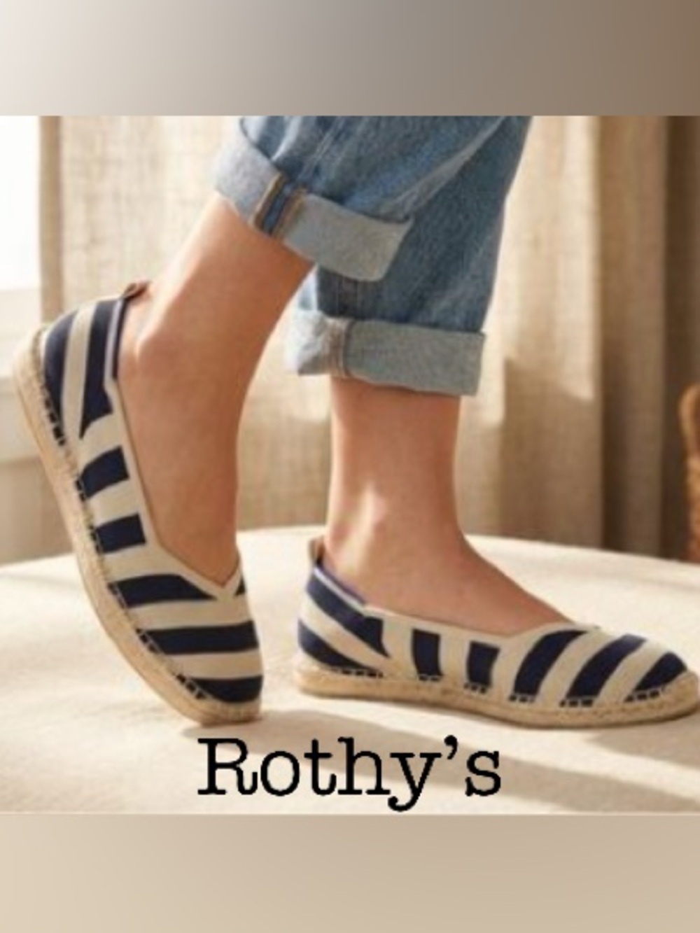 Rothy's Navy and Cream Striped Espadrille Slip-Ons Size 11.5